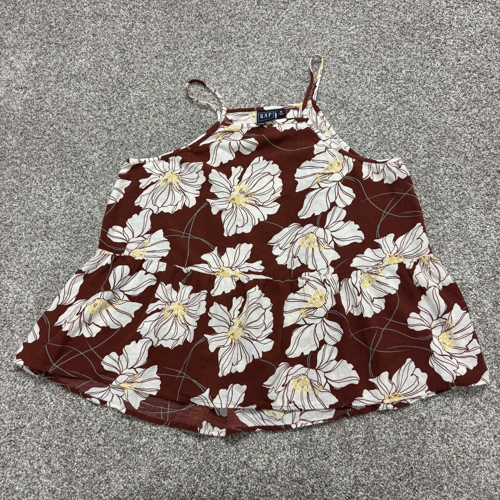 Gap Tank Top Womens M Brown Floral Spaghetti Strap Peplum Camisole Summer